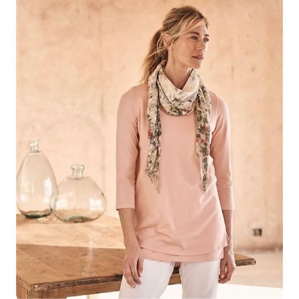 J. Jill Pure Jill Boat-neck Layered Tunic Top Pink Cotton Modal Women's Petite M